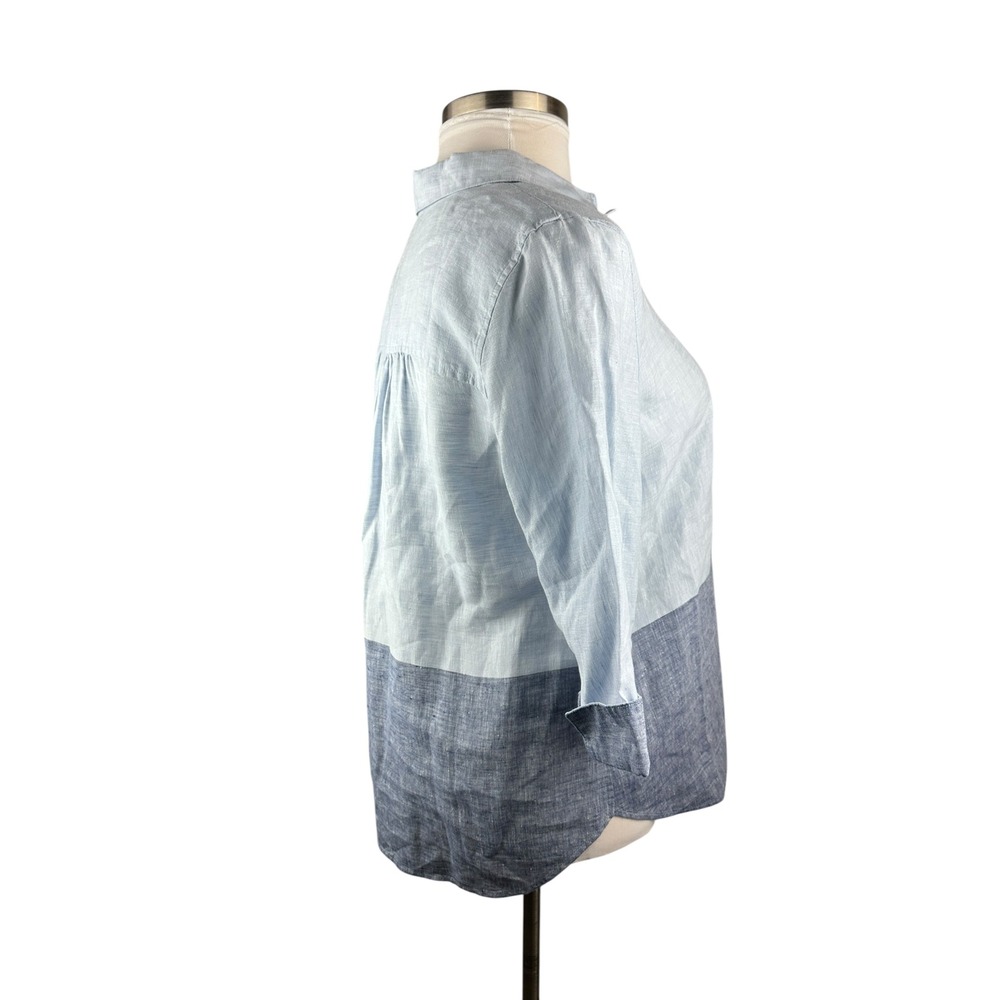 Chico's 100% Linen No-Iron Button-Up Shirt Colorblock TopSize 2 12 / 14 Coastal - Picture 8 of 10